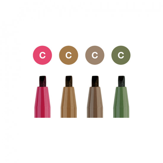 Image shows the nib sizes of a Faber-Castell calligraphy pen set of 4