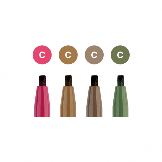 Image shows the nib sizes of a Faber-Castell calligraphy pen set of 4