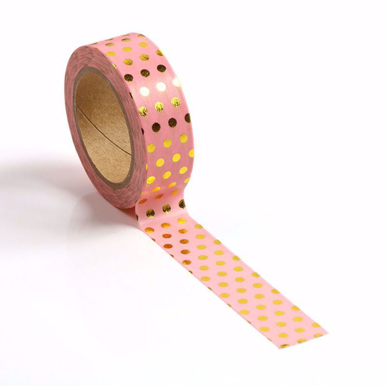 Image shows a pink with gold dots washi tape