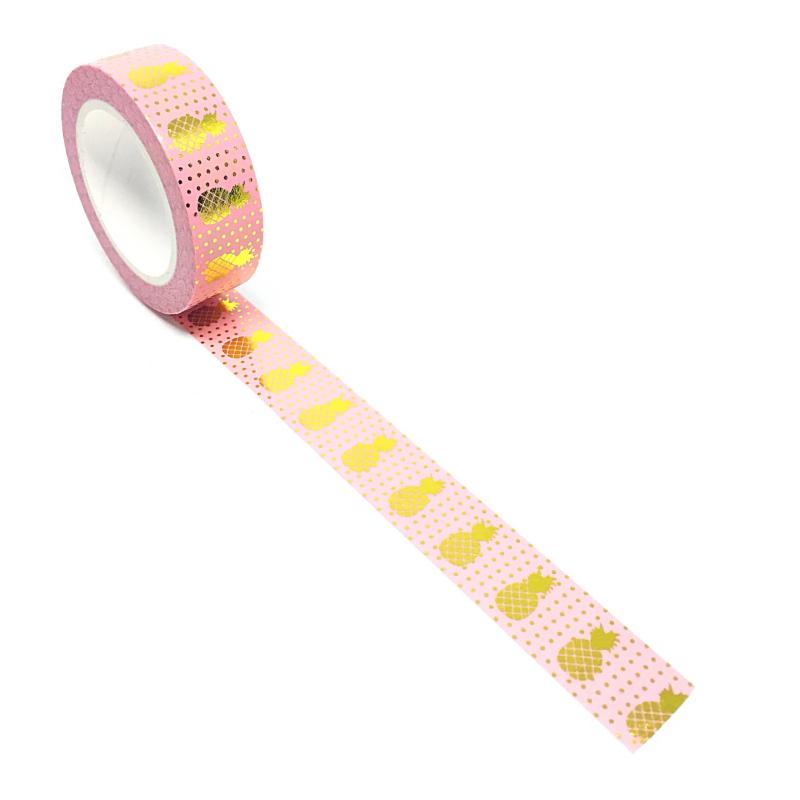 Image shows a pink with gold pineapples washi tape