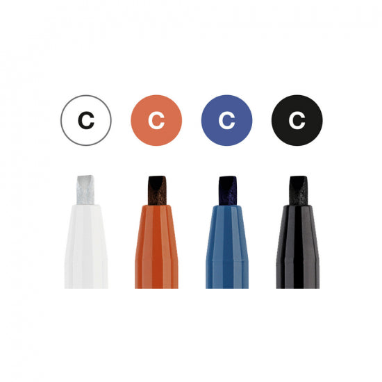 Image shows the nib sizes of a Faber-Castell calligraphy pen set of 4