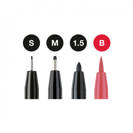 Image shows the nib sizes of a Faber-Castell Pitt Artist pen set of 4