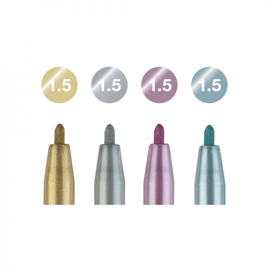 Image shows the nib sizes of a Faber-Castell Pitt Artist pen set of 4