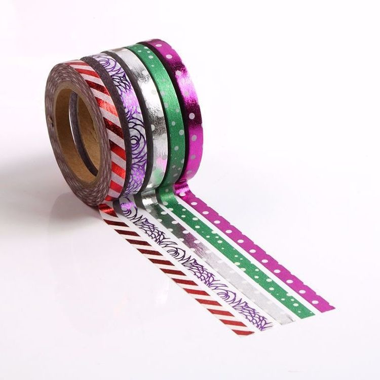 Image shows a set of 5 slim pattern washi tape