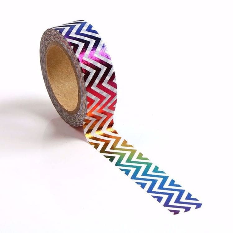 Image shows a rainbow chevron pattern washi tape