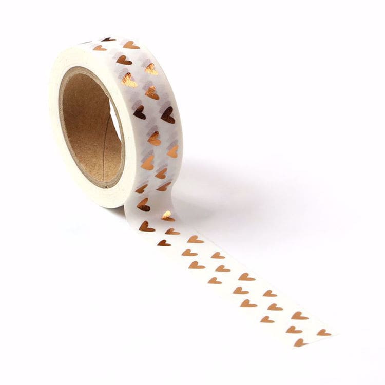 Image shows a rose gold hearts pattern washi tape