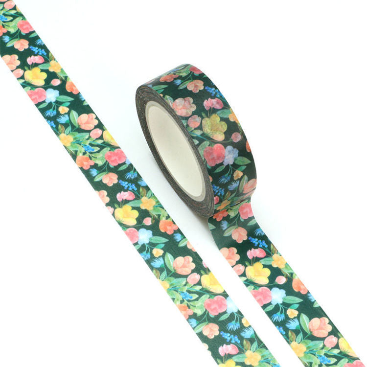 Image shows a multi color rose pattern washi tape