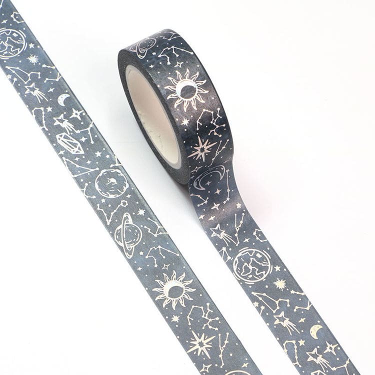 Image shows a stars and planets pattern washi tape