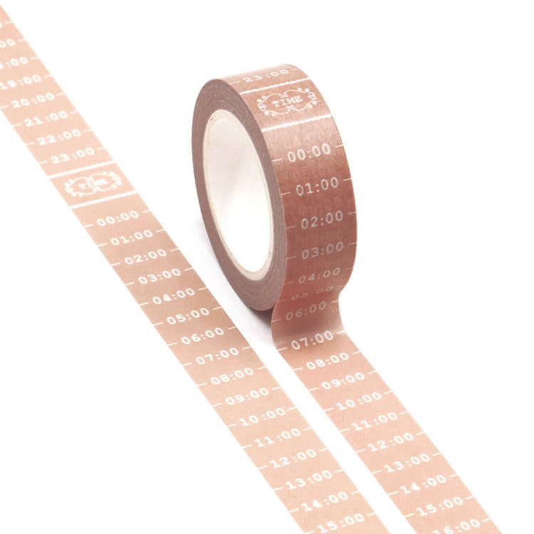 Image shows a brown washi tape with different hours in a day