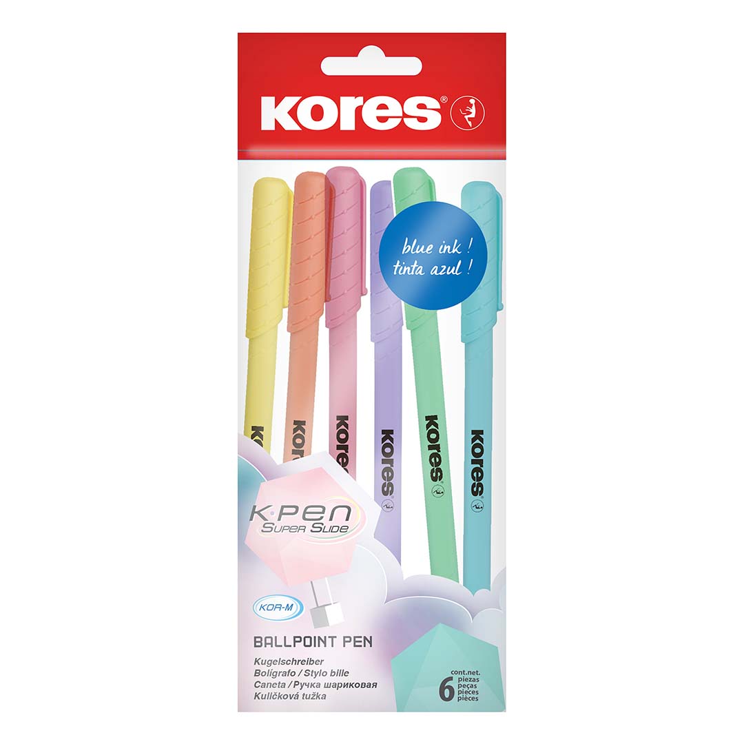 Image shows a set of 6 Kores pastel ballpoint pens