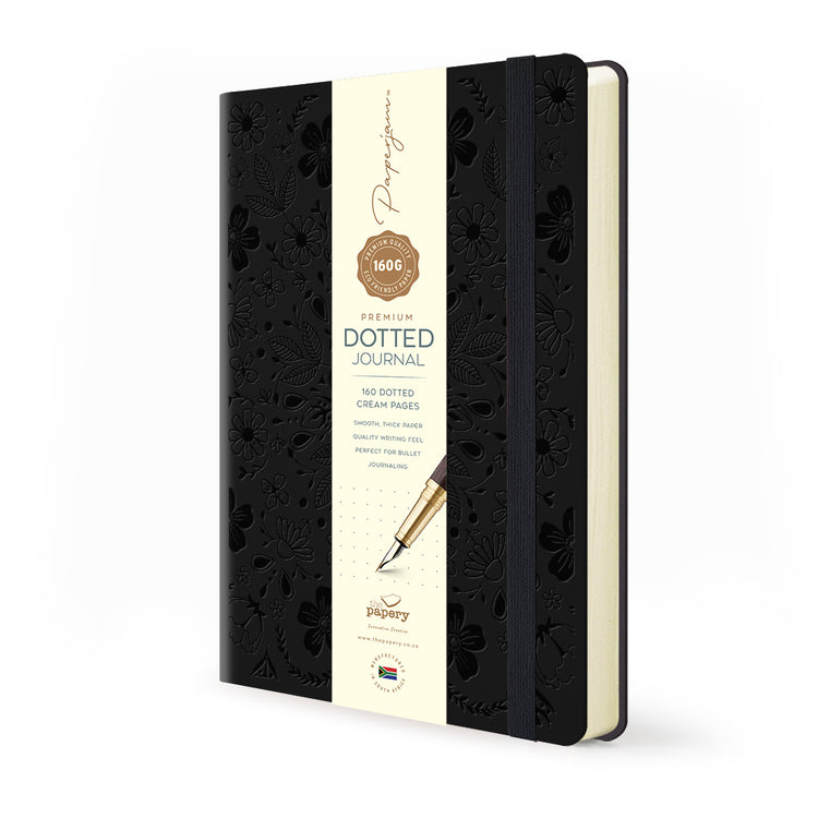 Image shows a black Flexi Premium journal (with bellyband)