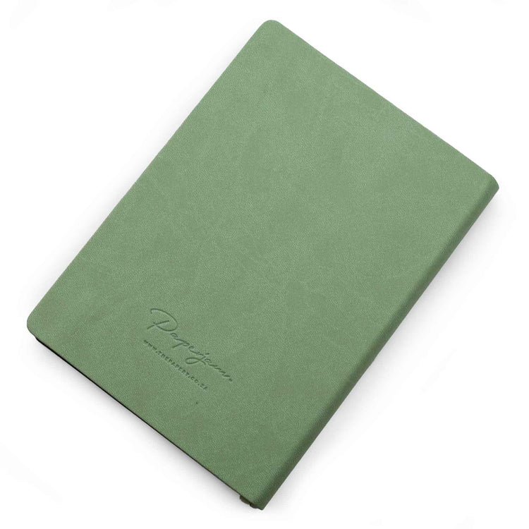 Image shows the back cover of a sage Flexi Premium journal