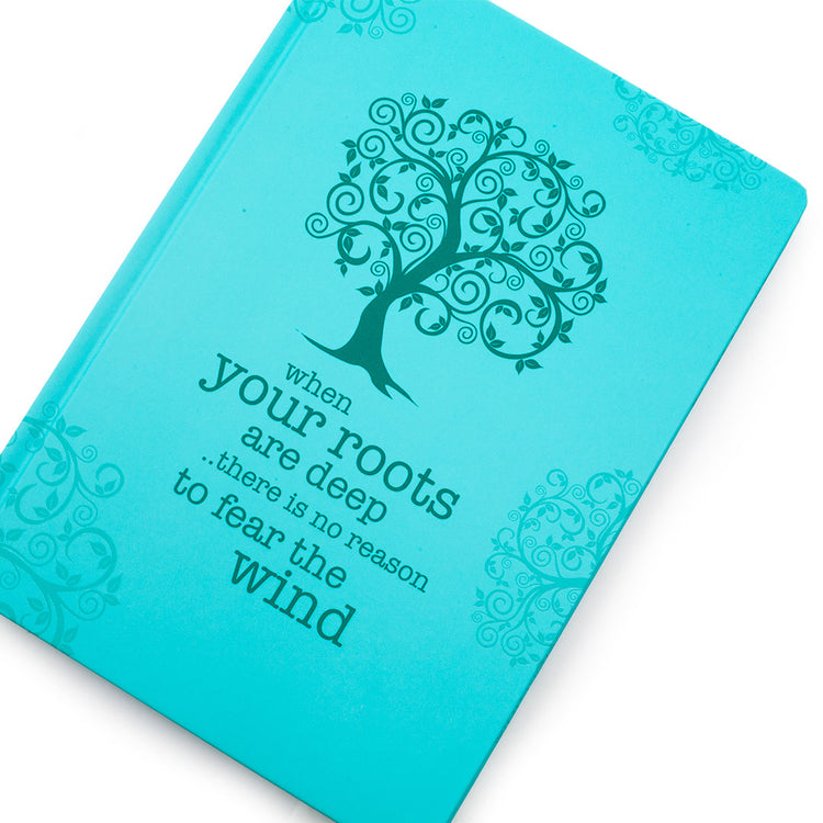 Image shows a top front view of an A4 Turquoise Tree Scribblz journal
