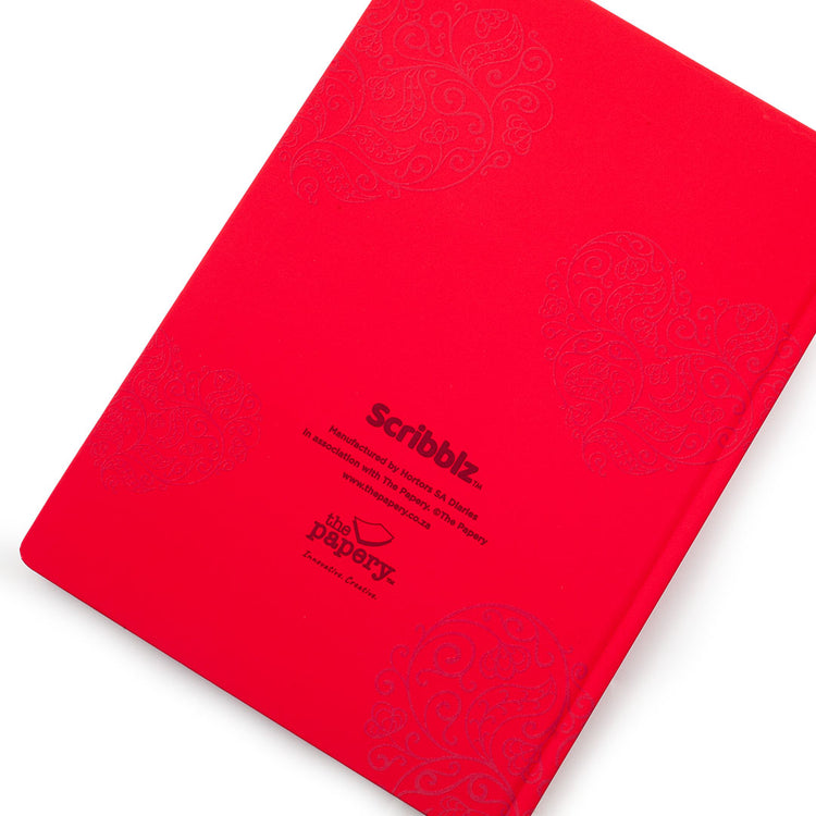 Image shows the back cover of an A4 Floral Heart Scribblz journal