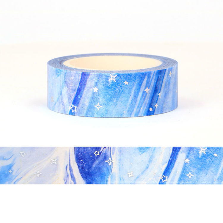 Image shows a blue galaxy theme washi tape 