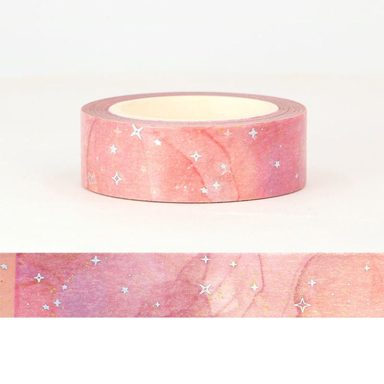 Image shows a pink galaxy theme washi tape 