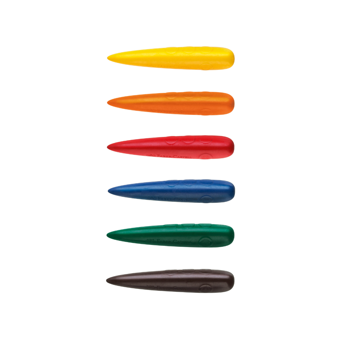 Image shows a set of Faber-Castell finger crayons 