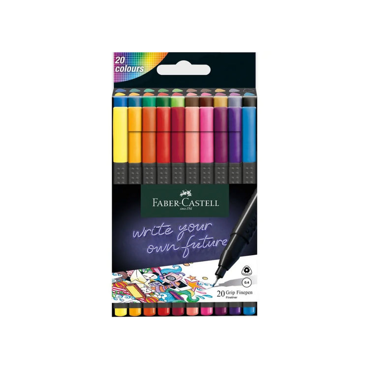 Image shows a set of Faber-Castell grip colour pens