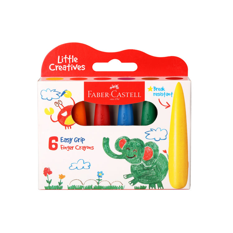 Image shows a set of Faber-Castell finger crayons 