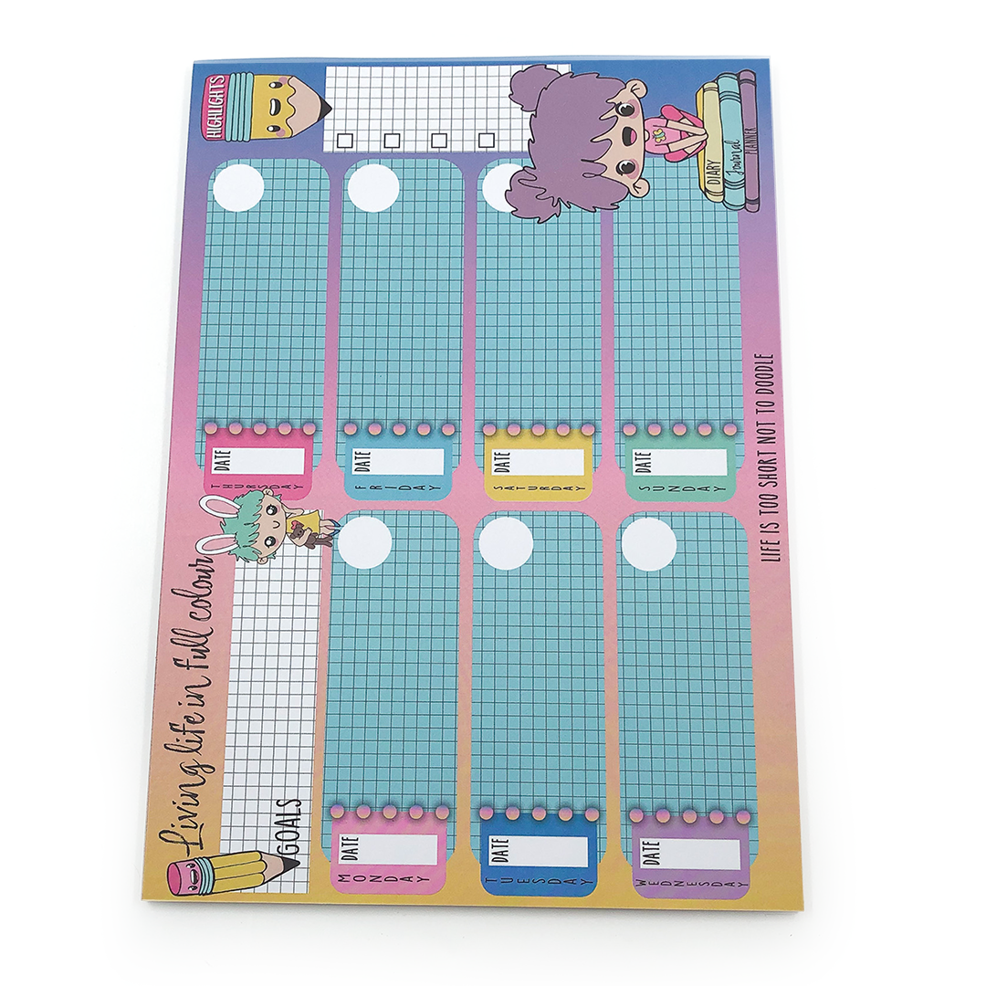 Image shows an A4 weekly planner for kids
