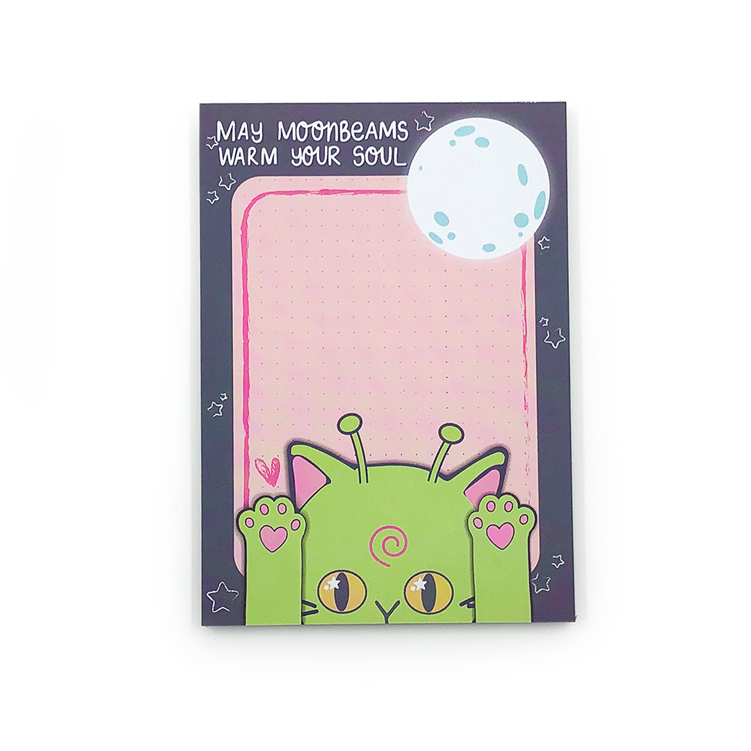 Image shows a kitty and moon theme notepad