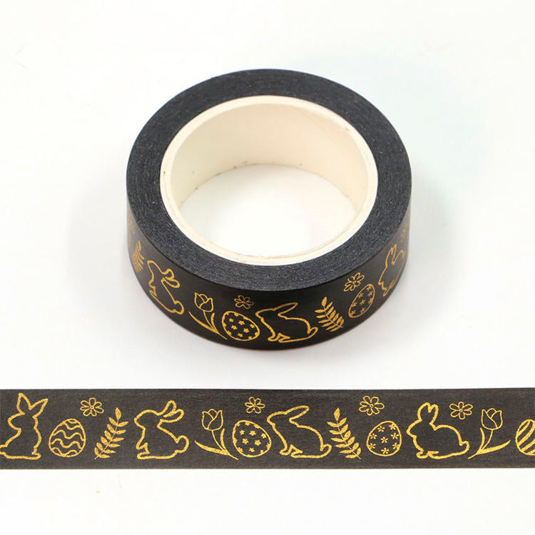 Image shows a black washi tape with an Easter pattern
