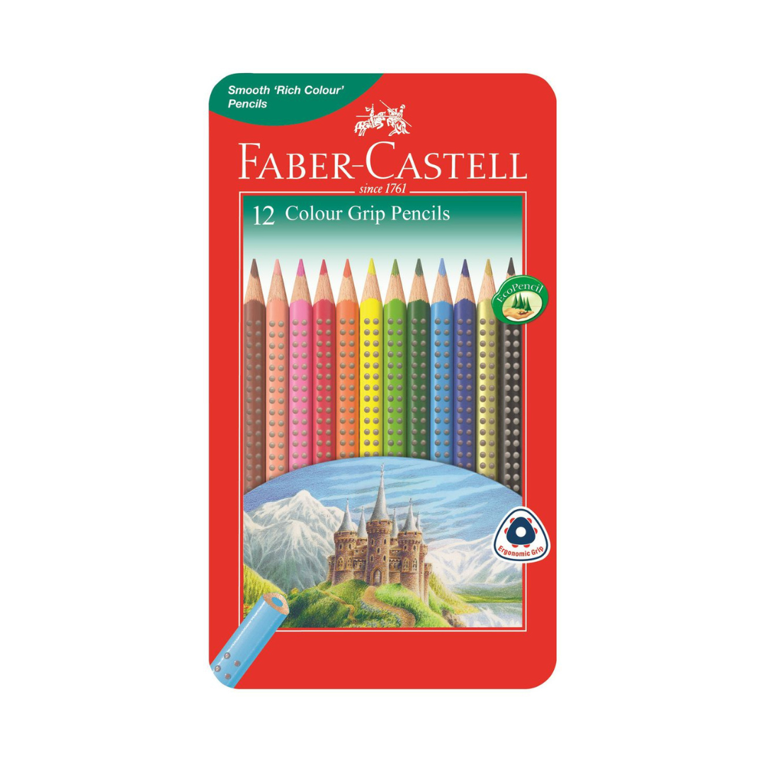 Image shows a set of Faber-Castell grip colour pencils