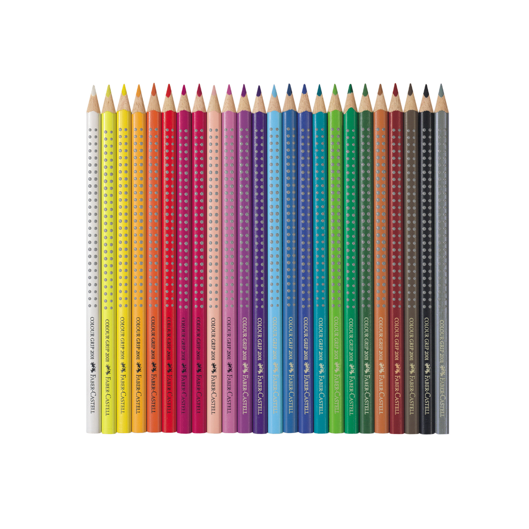 Image shows a set of Faber-Castell grip colour pencils