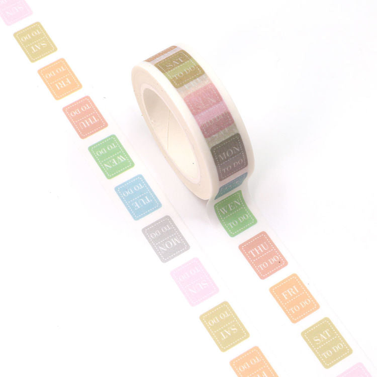 Image shows a washi tape with the days of the week