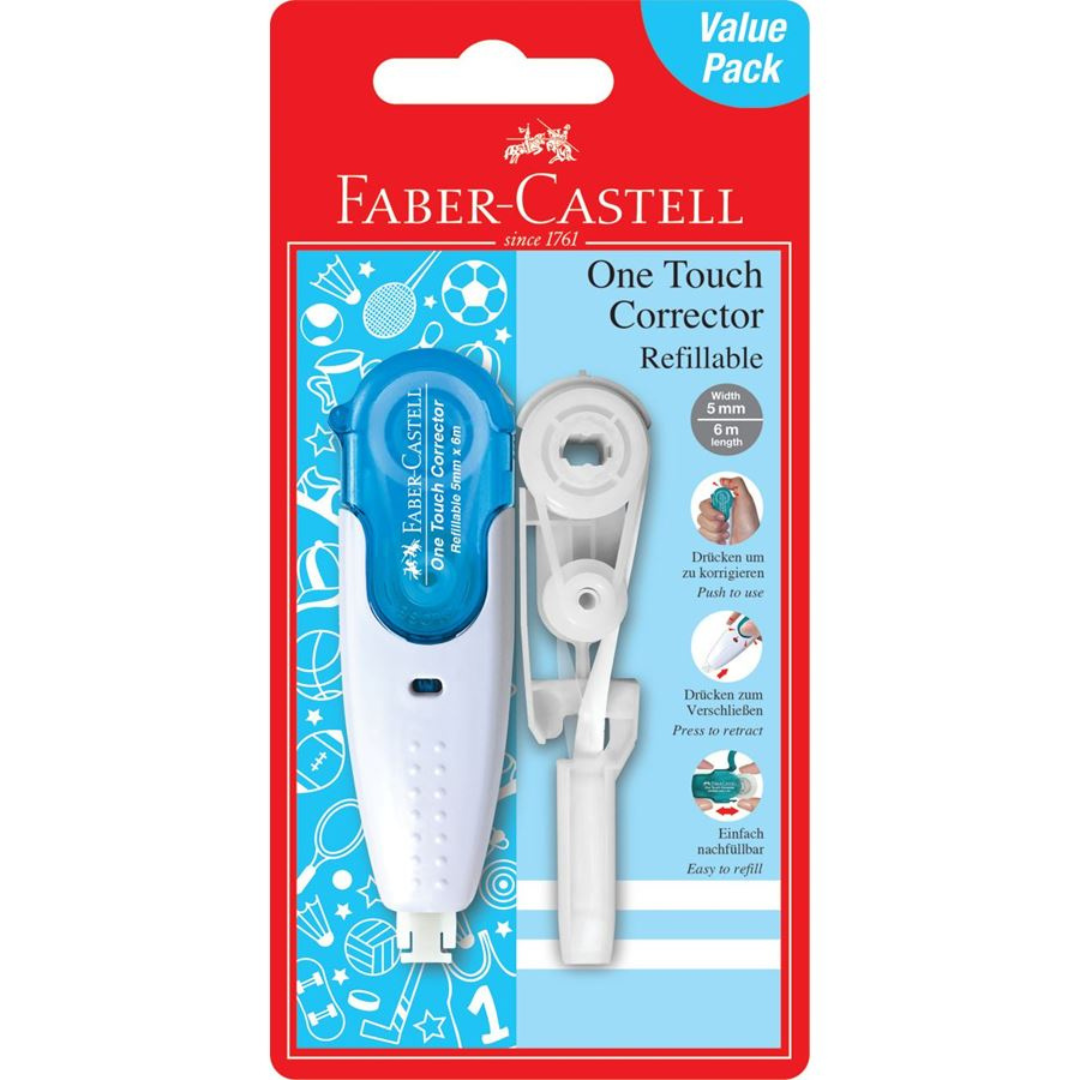 Image shows a blue Faber-Castell correction pen