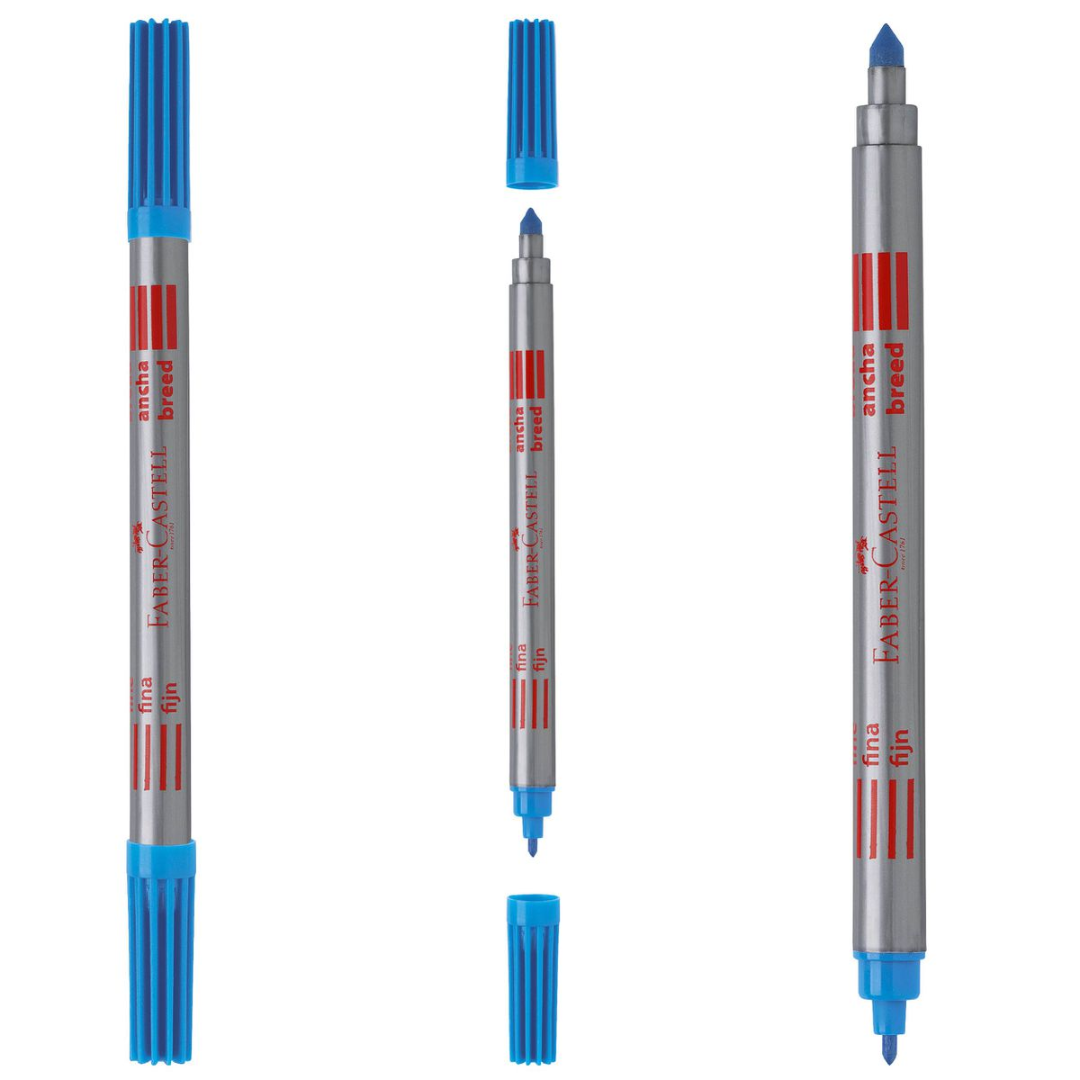 Image shows a blue Faber-Castell double ended pen - showing the tips