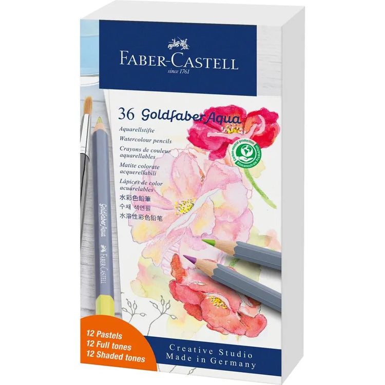 Image shows a set of Faber-Castell aqua colour pencils