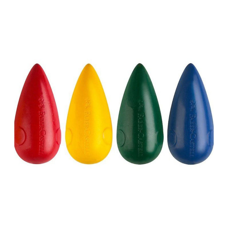 Image shows a set of 4 Faber-Castell Grasp crayons outside it's packaging 