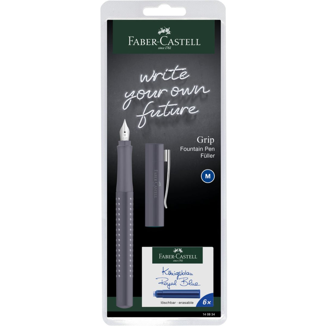 Image shows a grey Faber-Castell Fountain pen set