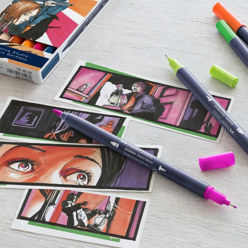 Image shows a drawing made with Faber-Castell sketch markers
