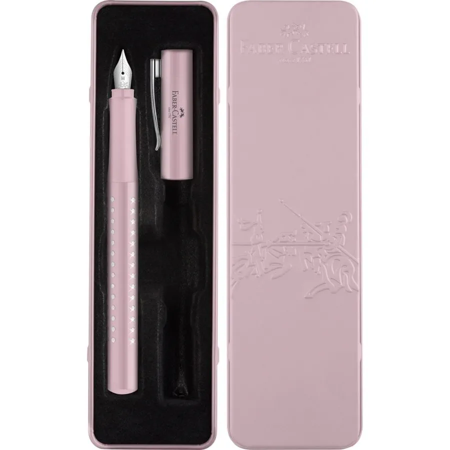 Image shows a rose Faber-Castell fountain pen set