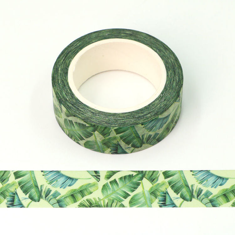 Image shows a washi tape with green leaves
