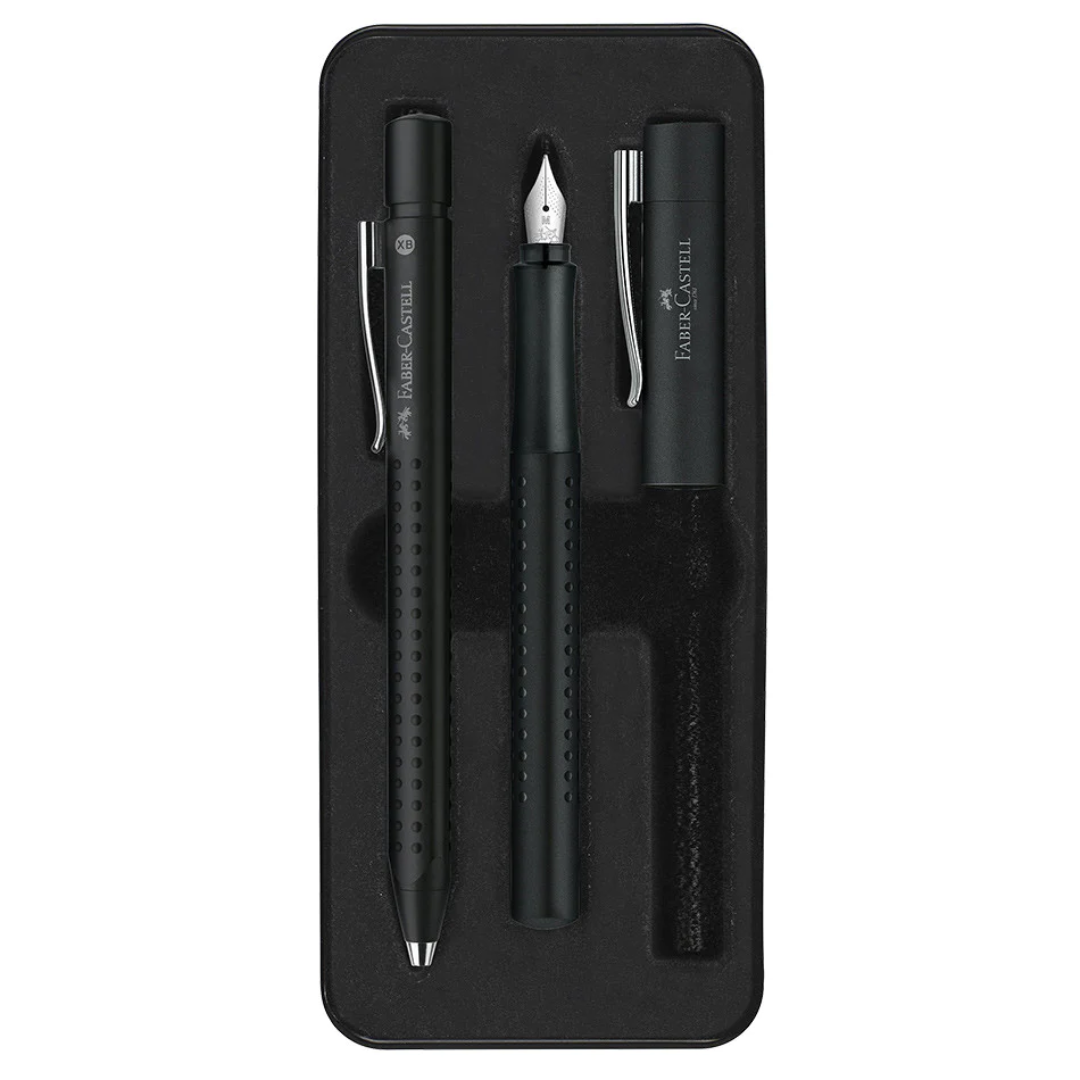 Image shows a black Faber-Castell fountain pen set 