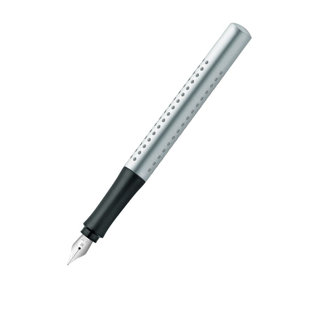 Image shows a silver Faber-Castell fountain pen