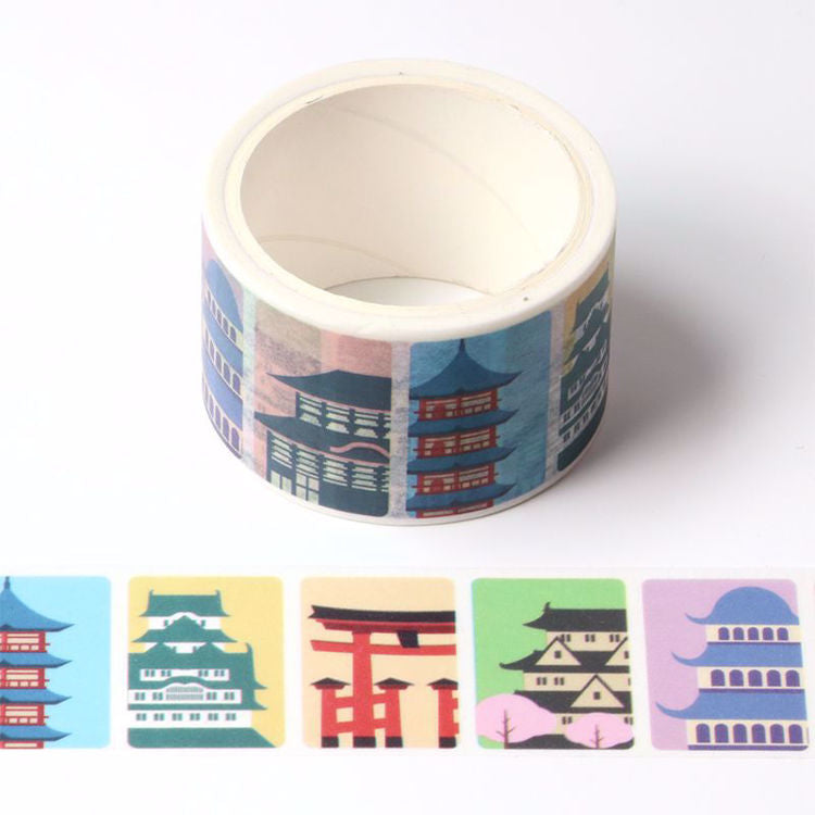 Image shows a washi tape with printed Japanese houses 