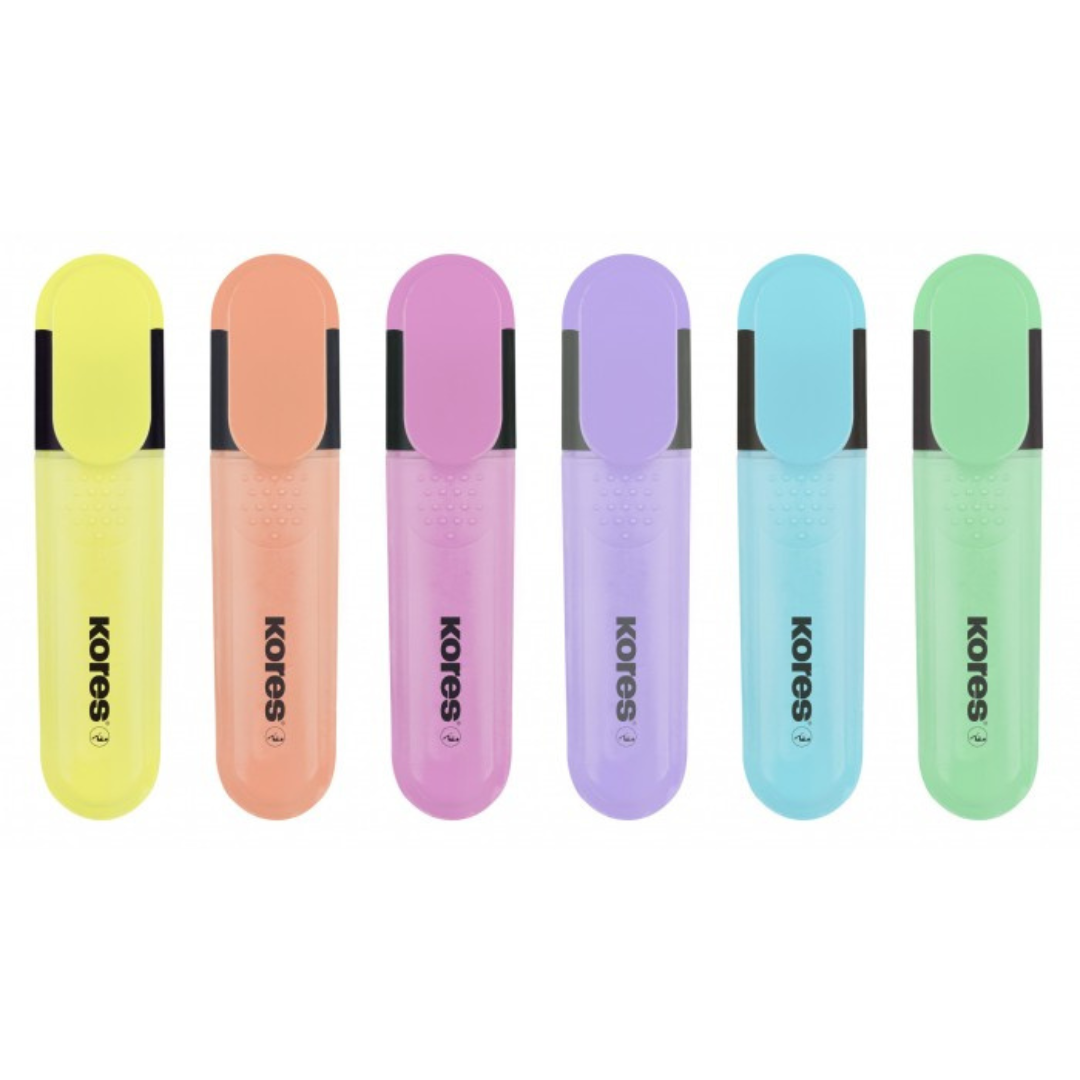 Image shows a set of 6 Kores Pastel Bright Liners 
