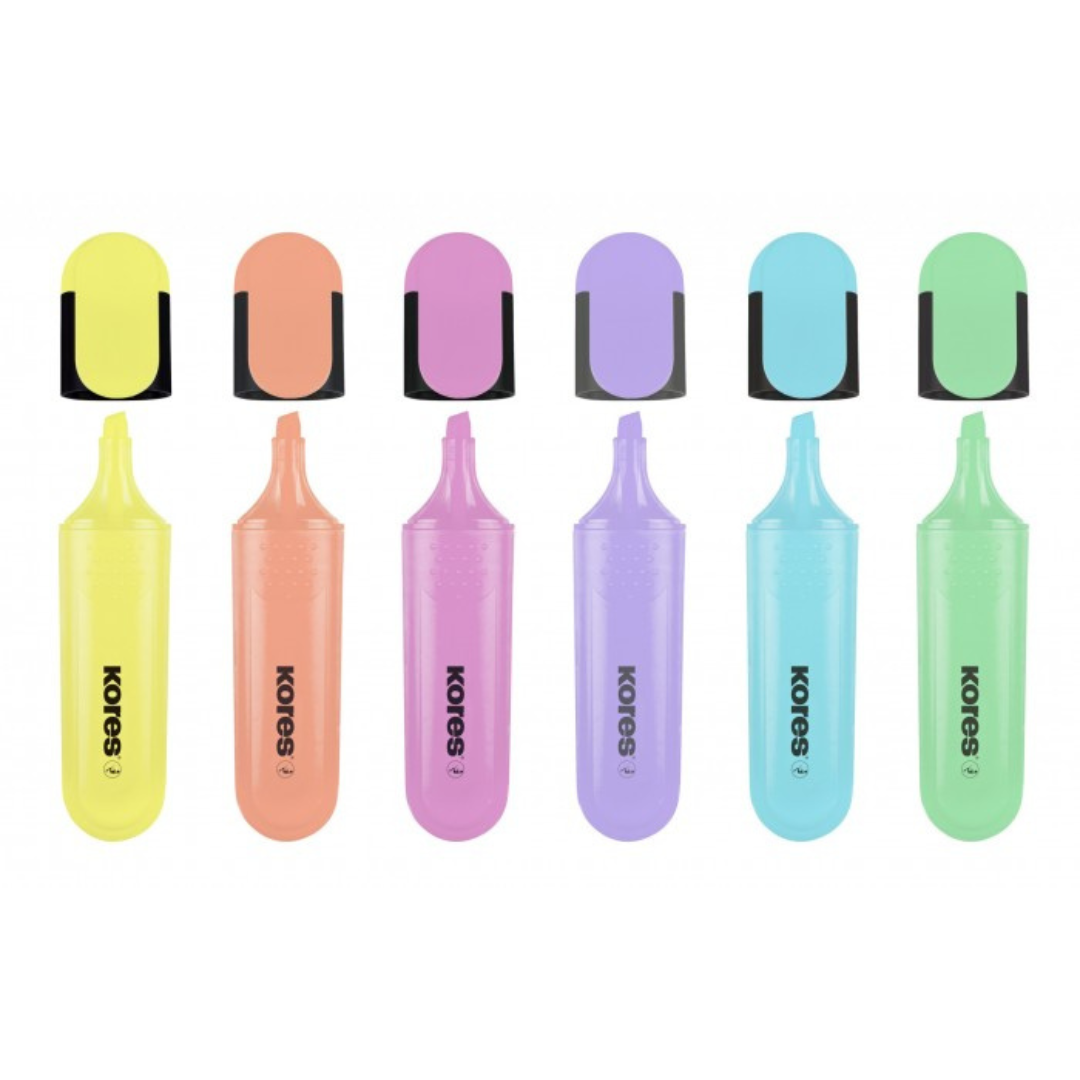 Image shows a set of 6 Kores Pastel Bright Liners 