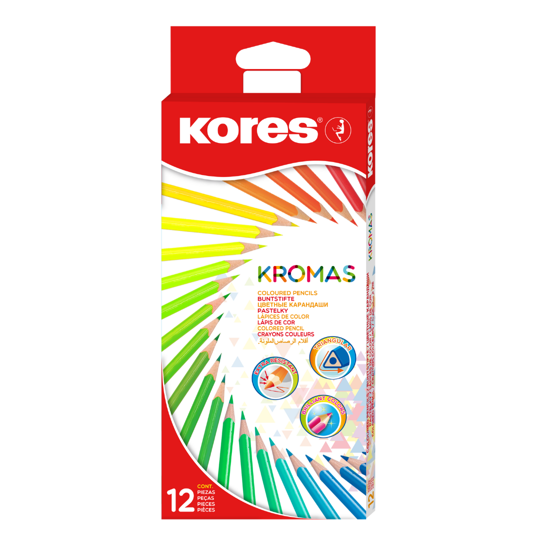 Image shows a set of 12 Kores Kromas colour pencils