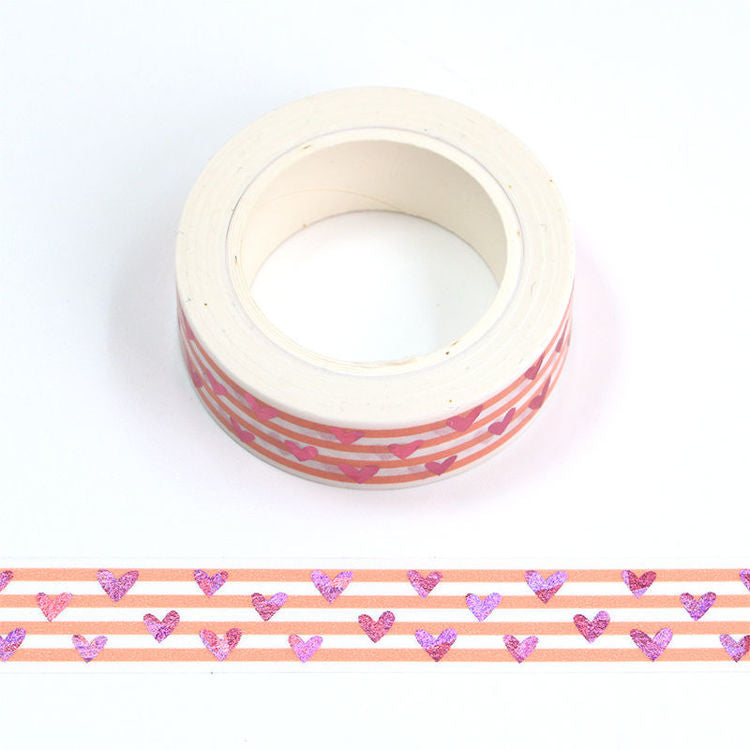 Image shows a washi tape with pink hearts