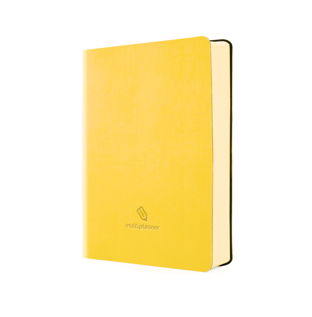 Yellow MultiPlanner with black binding on a white background