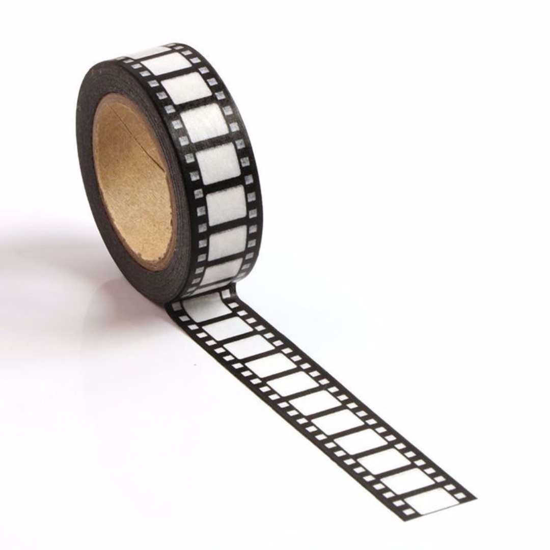 Image shows a washi tape with a printed photo reel 