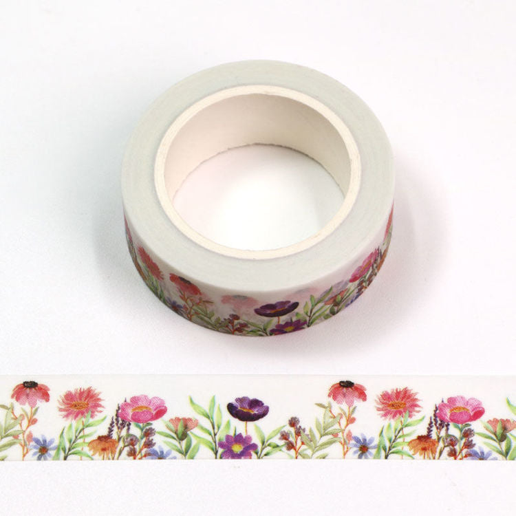 Image shows a washi tape with assorted colored flowers