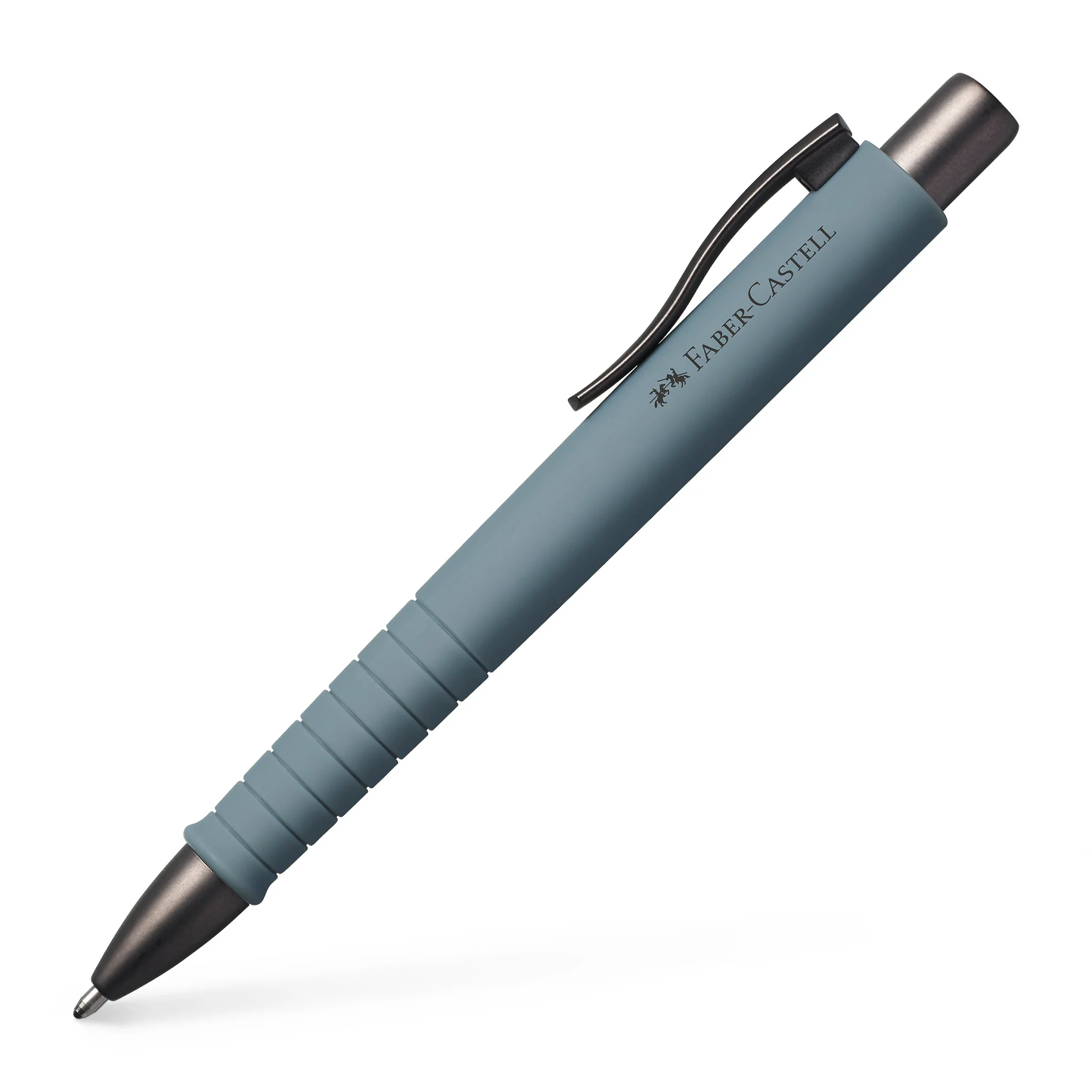 Image shows a grey Faber-Castell ballpoint pen