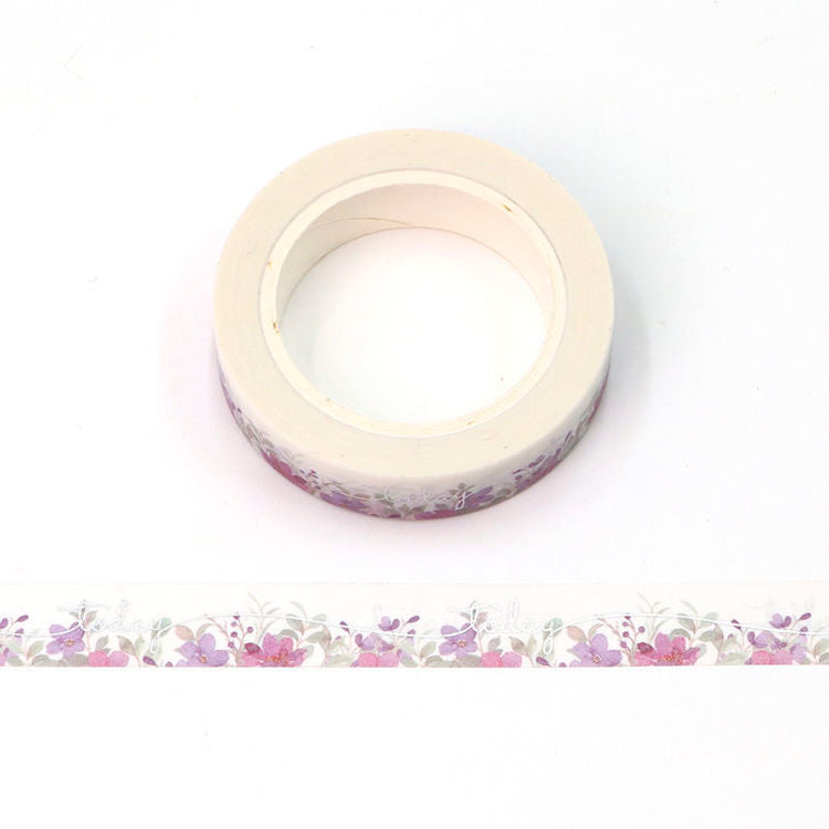 Image shows a washi tape with purple flowers