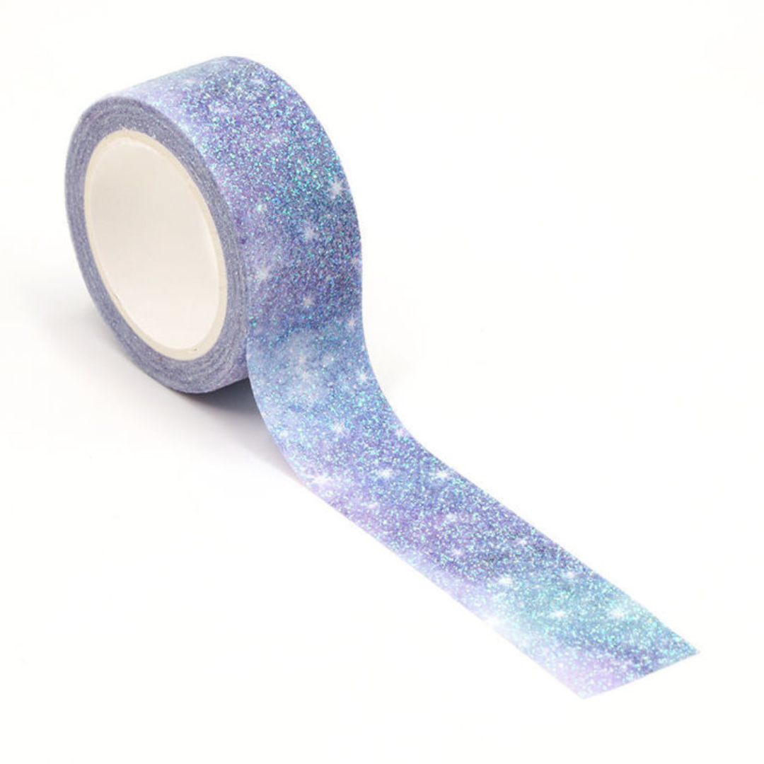 Image shows a washi tape with stars and glitter 